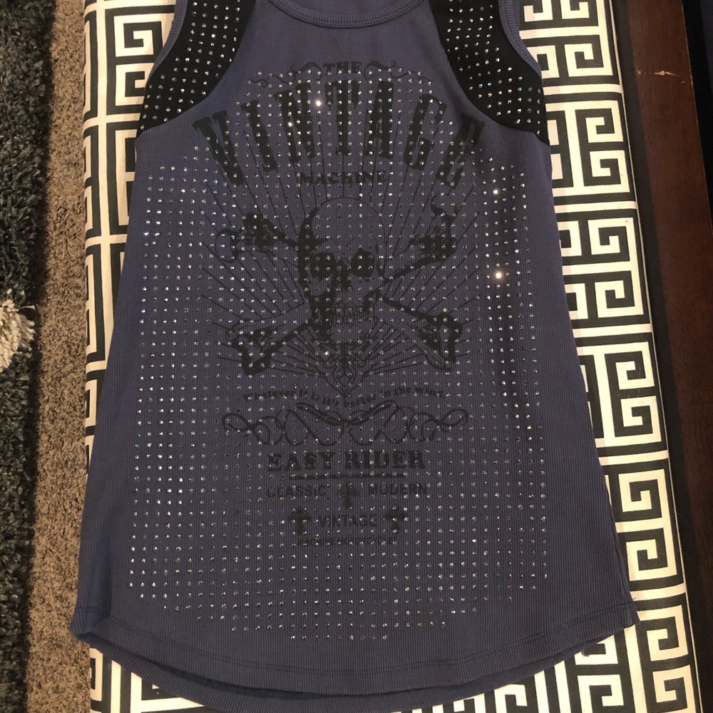 M/L biker and rockabilly tank very thick and solid, sparkly and longer length